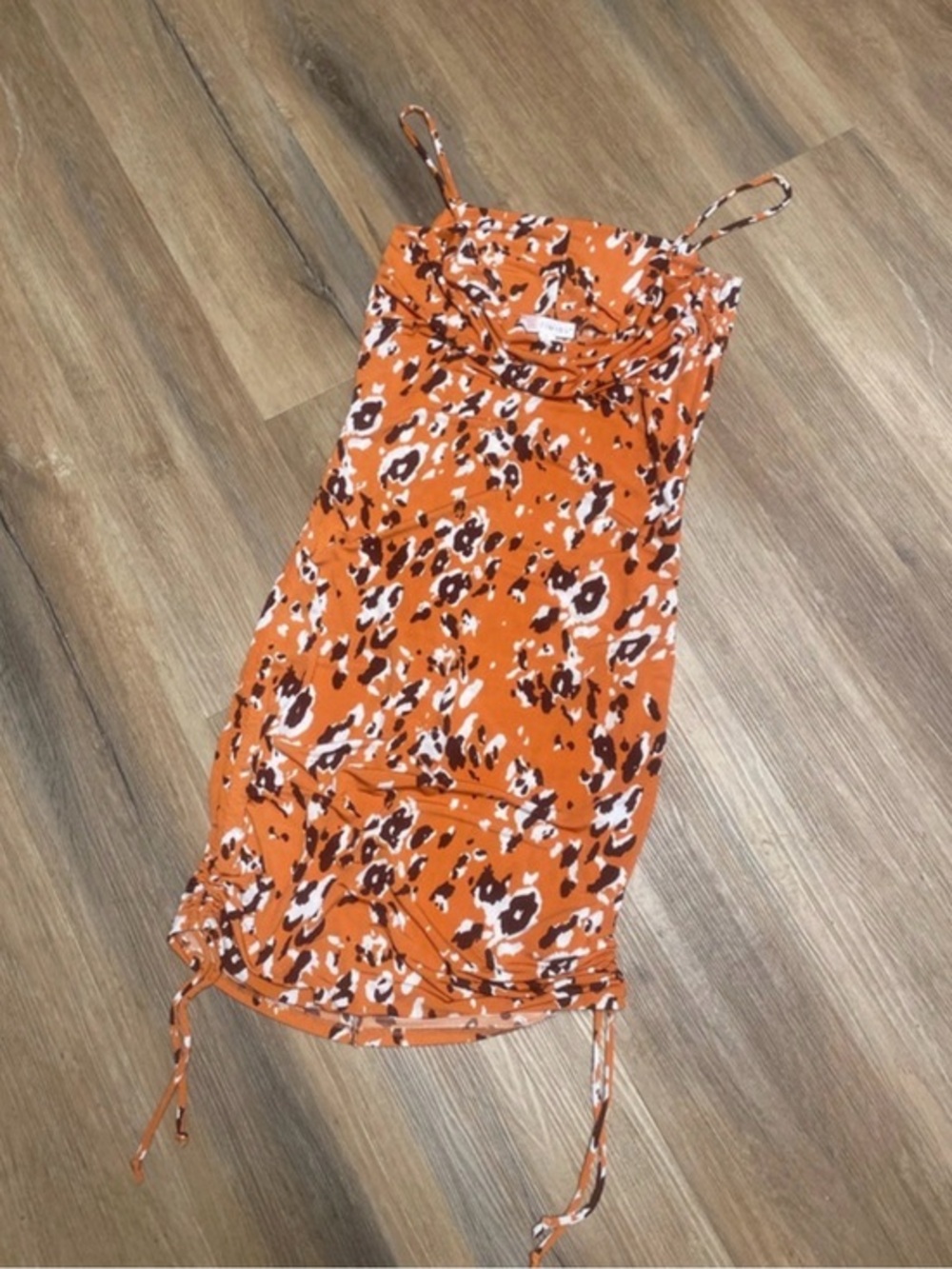 Orange Animal Print Tie-Side Cowl Neck Mini Dress XL NWOT